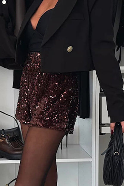 Casual Solid Color Sequins Straight Straight Solid Color Bottoms