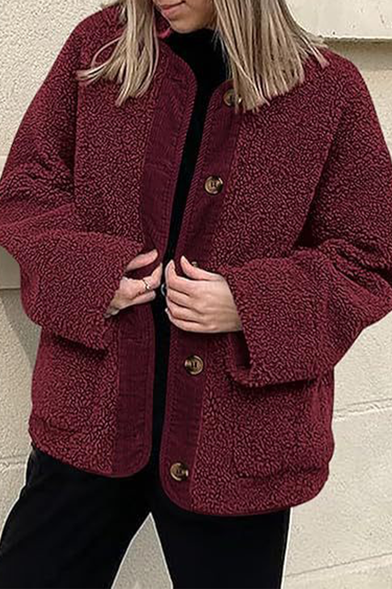 Casual Solid Color Pocket Contrast O Neck Outerwear