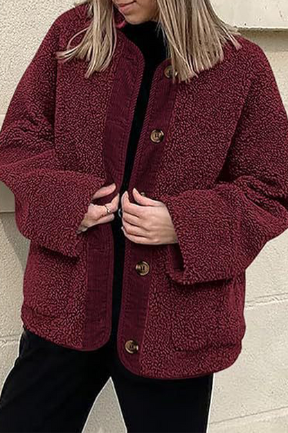 Casual Solid Color Pocket Contrast O Neck Outerwear