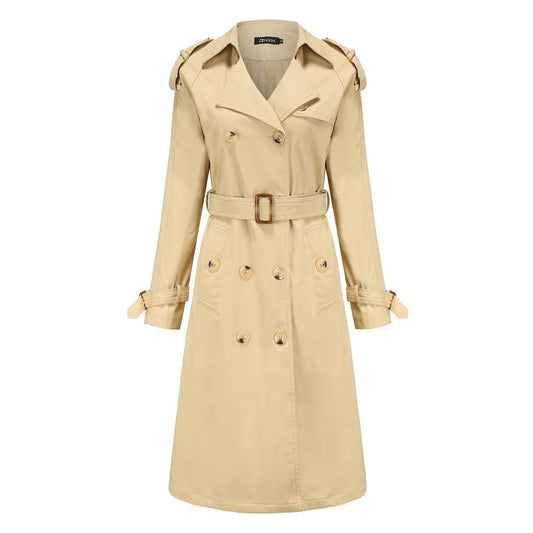 Long Waist Cotton Fashion Trench Coat Khaki