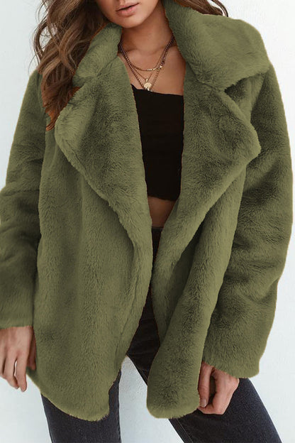 Casual Solid Color Patchwork Fluffy Turndown Collar Outerwear