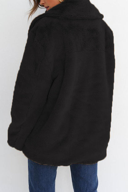 Casual Solid Color Patchwork Fluffy Turndown Collar Outerwear