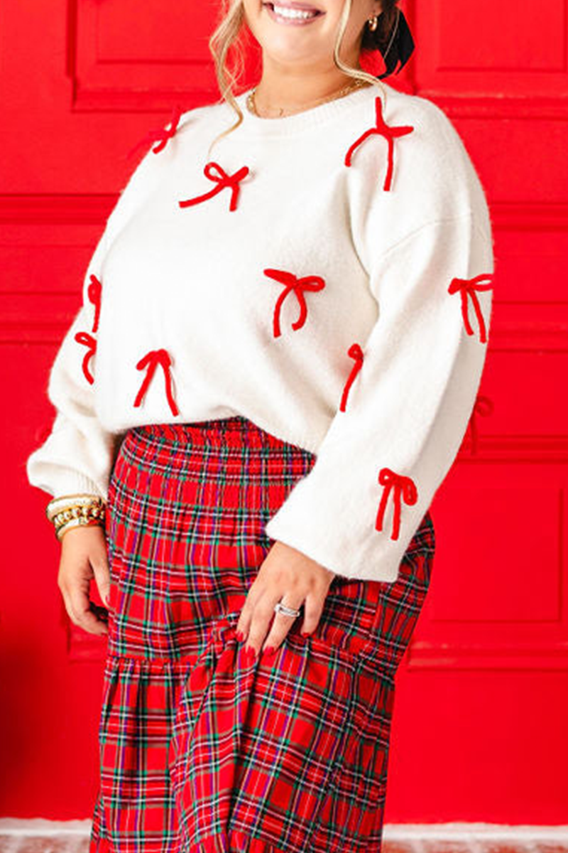 Casual Party Bow Patchwork Contrast O Neck Tops