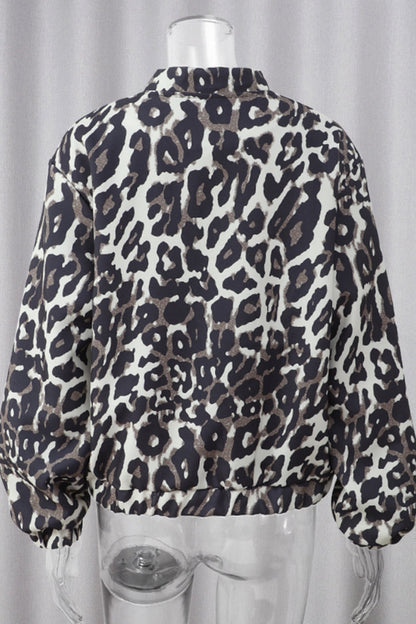 Casual Leopard Print Patchwork Zipper Collar Outerwear