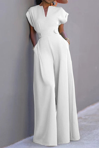 Casual Pocket Patchwork O Neck Loose Jumpsuits(7 Colors)