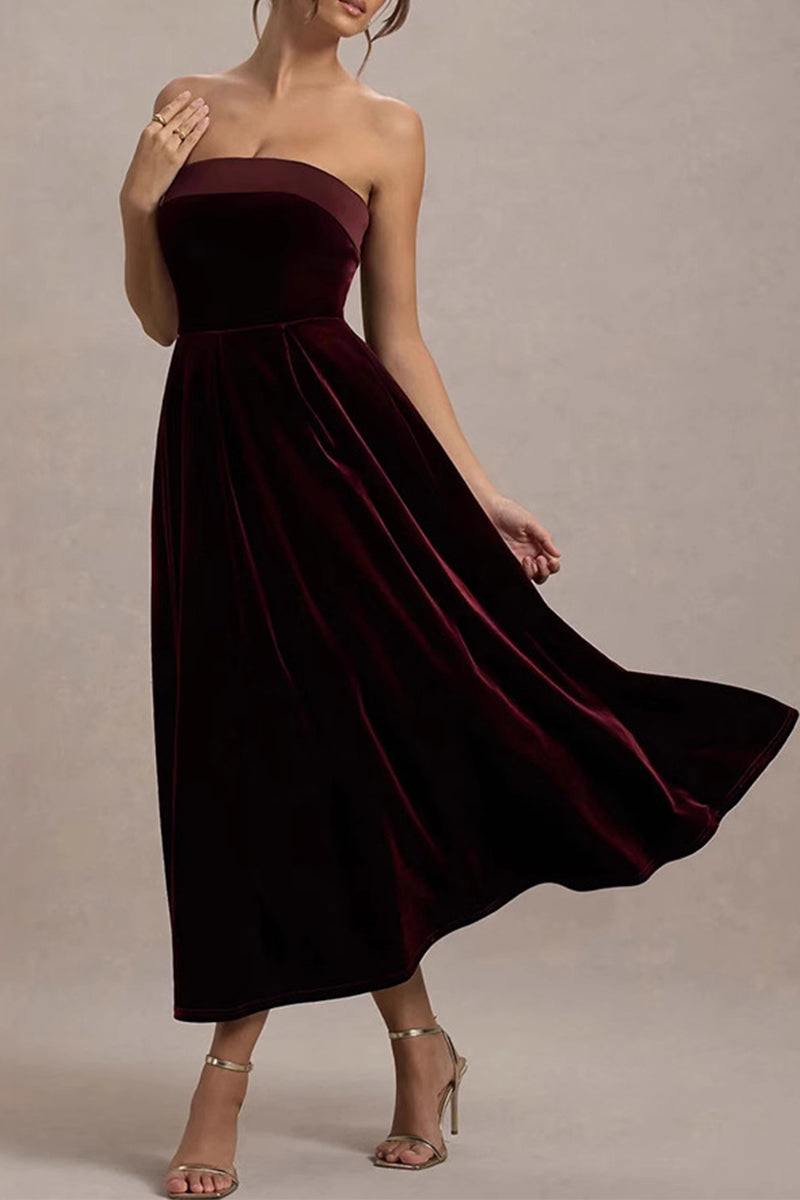 Sexy Prom Solid Color Velvet Strapless Strapless Dresses
