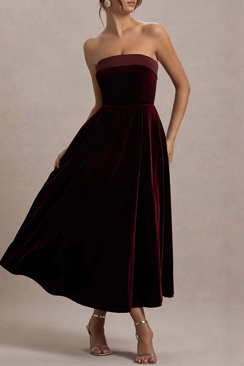 Sexy Prom Solid Color Velvet Strapless Strapless Dresses