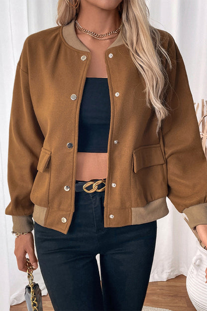 Casual Solid Color Pocket Buttons O Neck Outerwear