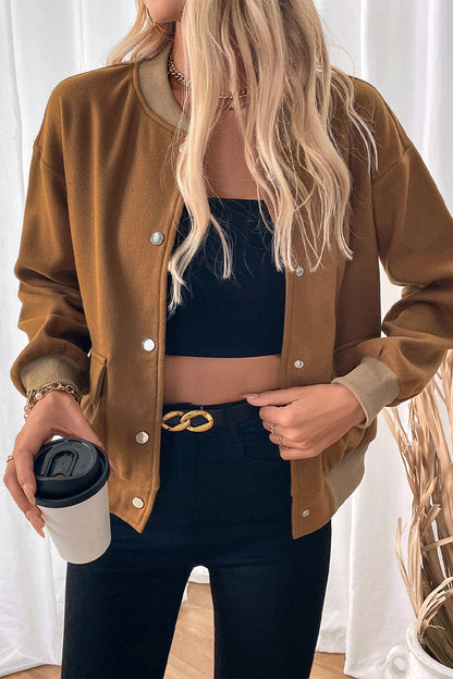 Casual Solid Color Pocket Buttons O Neck Outerwear