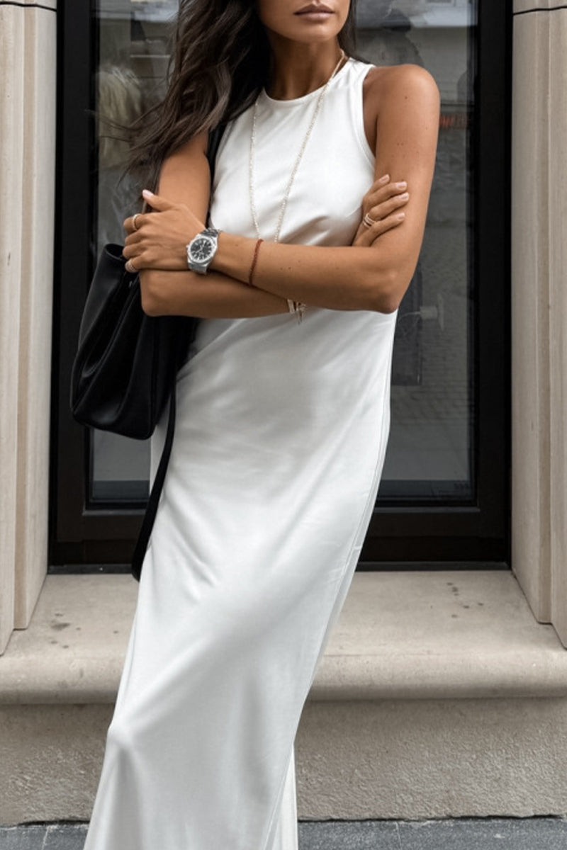 Casual Daily Solid Color O Neck Sleeveless Dresses