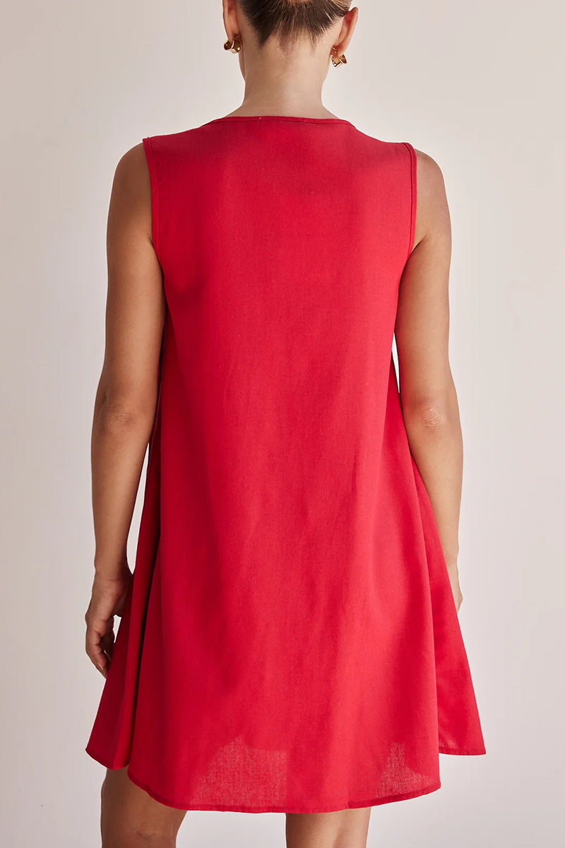 Casual Daily Solid Color Lace Up Pleated O Neck Pleated Dresses