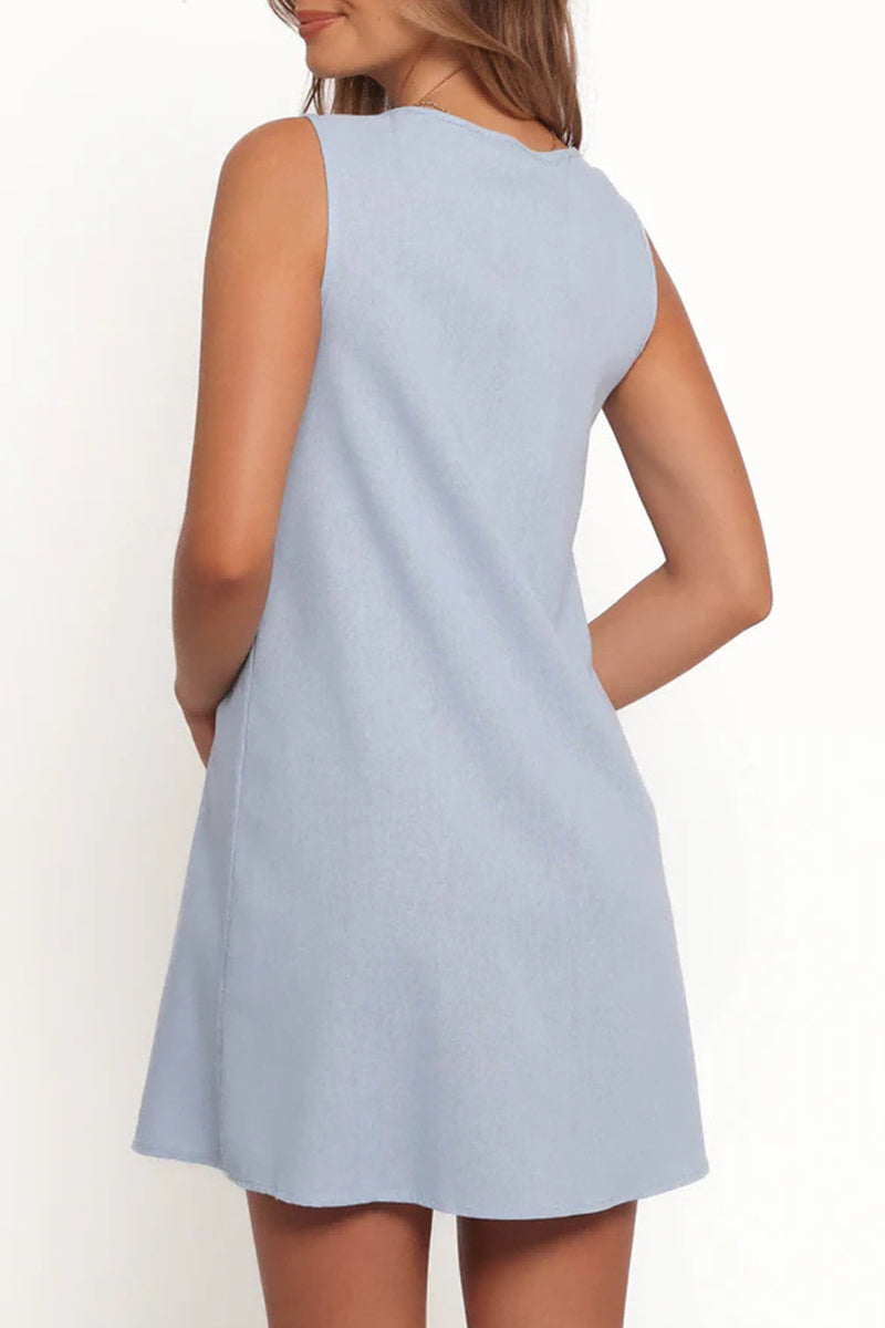 Casual Daily Solid Color Lace Up Pleated O Neck Pleated Dresses