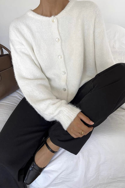 Casual Solid Color Buttons O Neck Outerwear