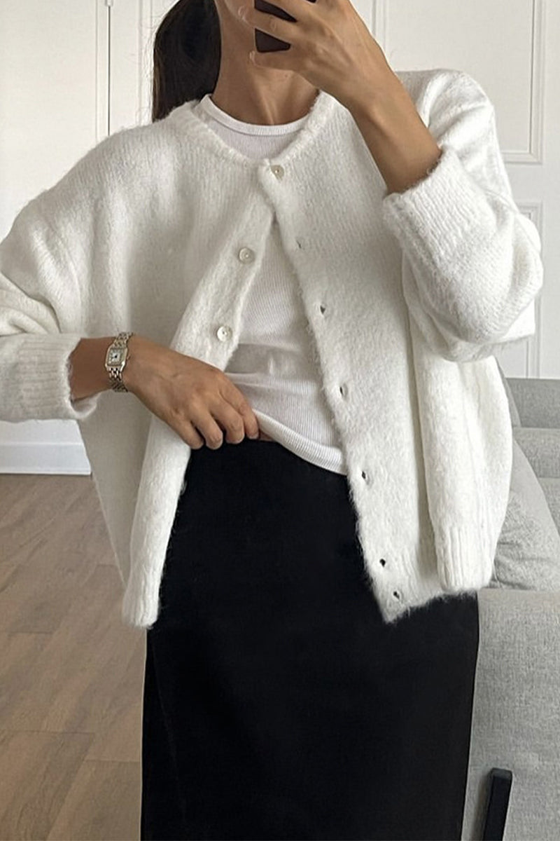 Casual Solid Color Buttons O Neck Outerwear