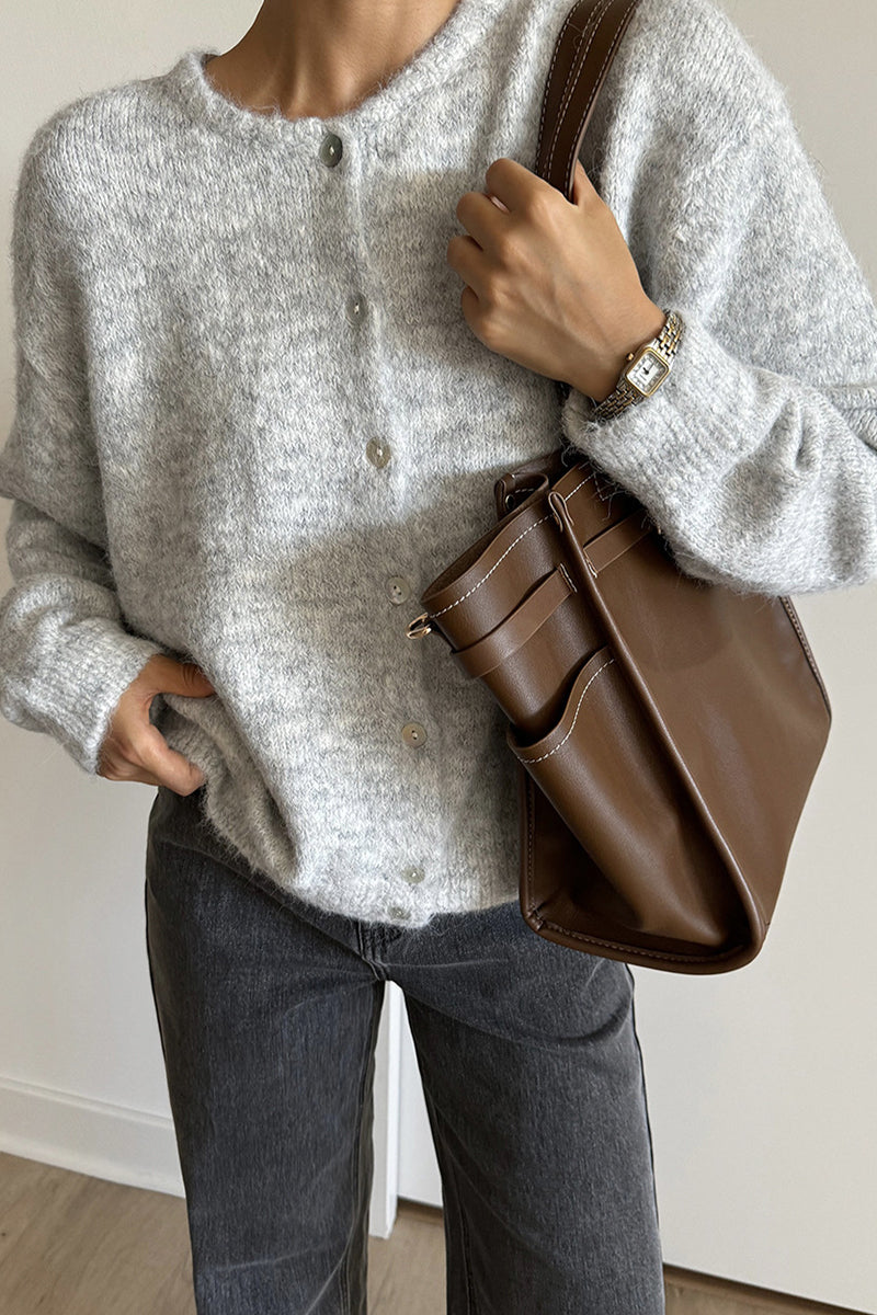 Casual Solid Color Buttons O Neck Outerwear