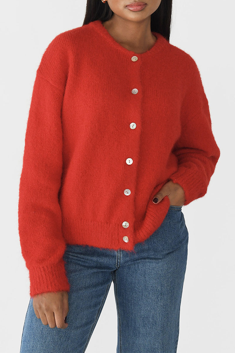 Casual Solid Color Buttons O Neck Outerwear