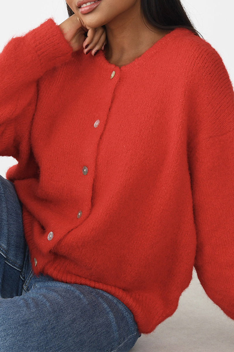 Casual Solid Color Buttons O Neck Outerwear