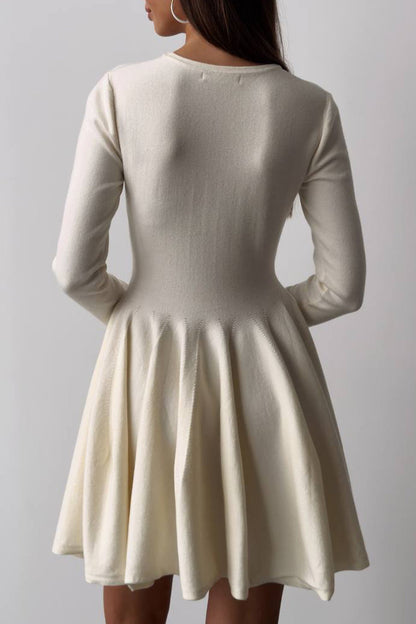 Elegant Solid Color Ruched O Neck Sweater Dress Dresses