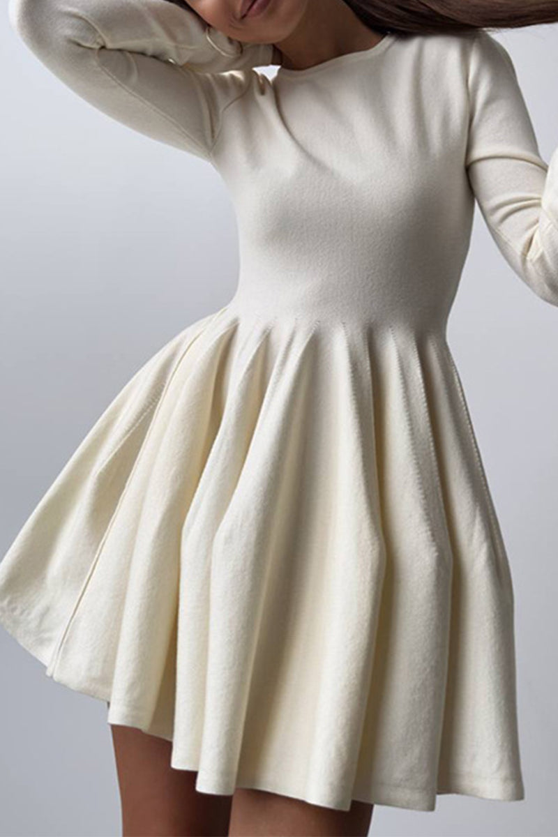 Elegant Solid Color Ruched O Neck Sweater Dress Dresses