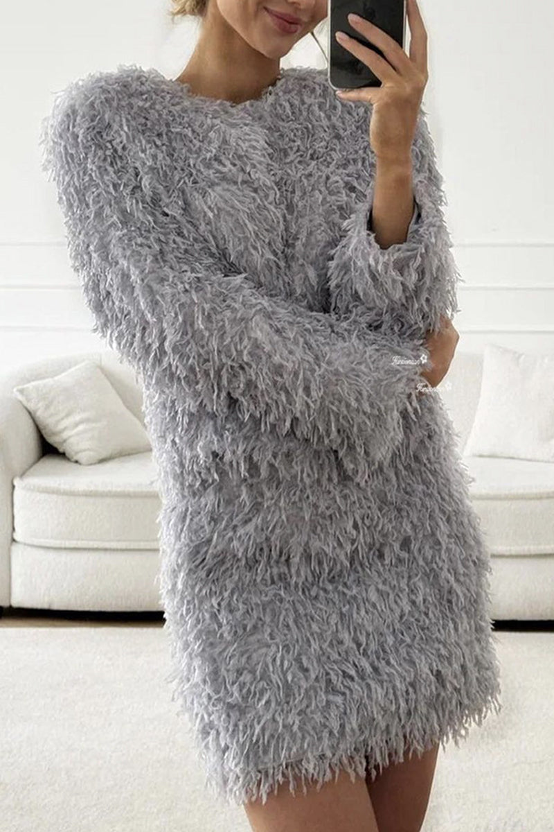 Celebrities Elegant Solid Color Fringed Trim O Neck Long Sleeve Two Pieces