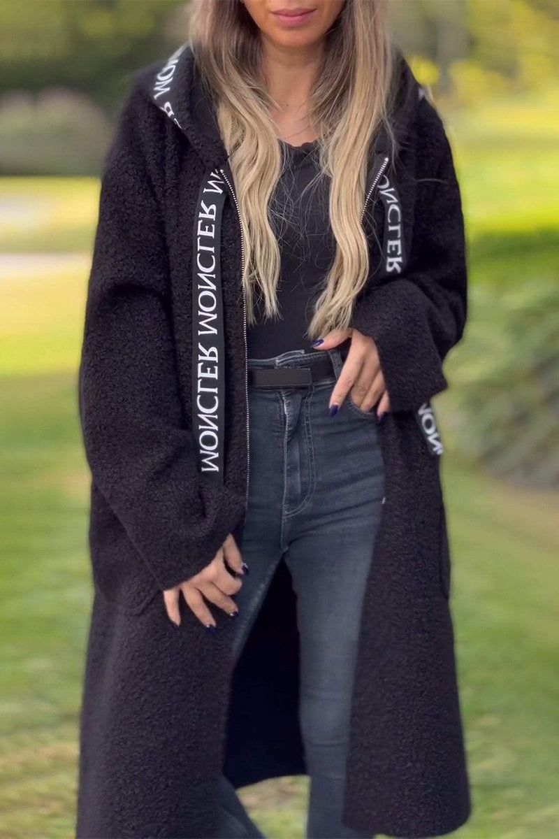 Casual Solid Color Pocket Patchwork Zipper Hooded Outerwear