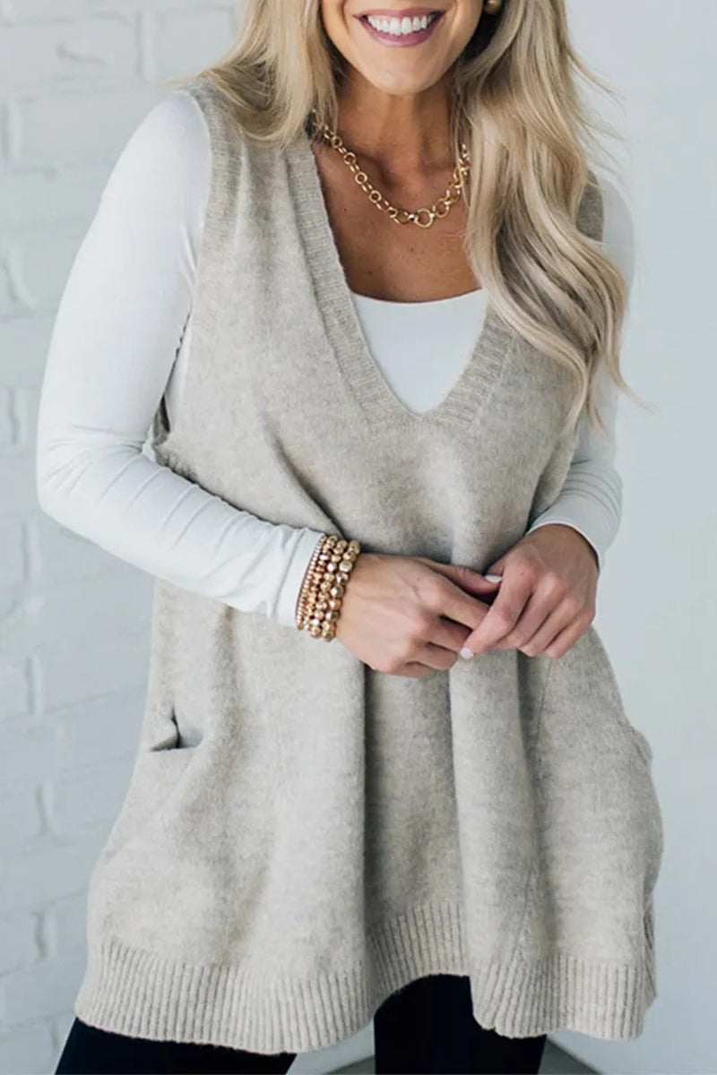 Casual Daily Solid Color Pocket V Neck Tops