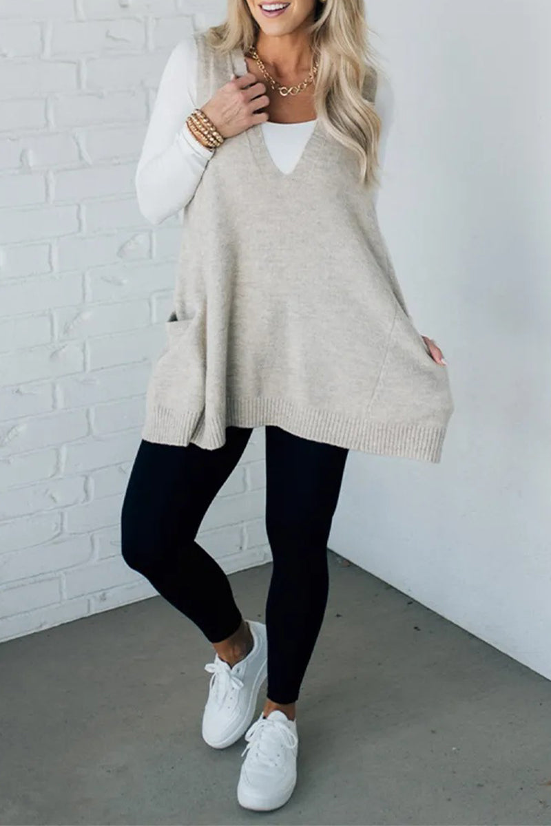 Casual Daily Solid Color Pocket V Neck Tops