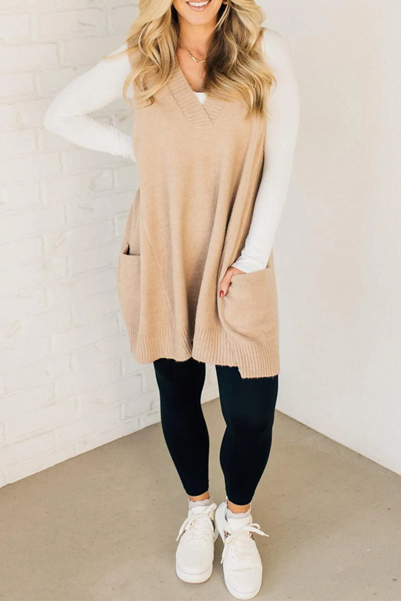 Casual Daily Solid Color Pocket V Neck Tops