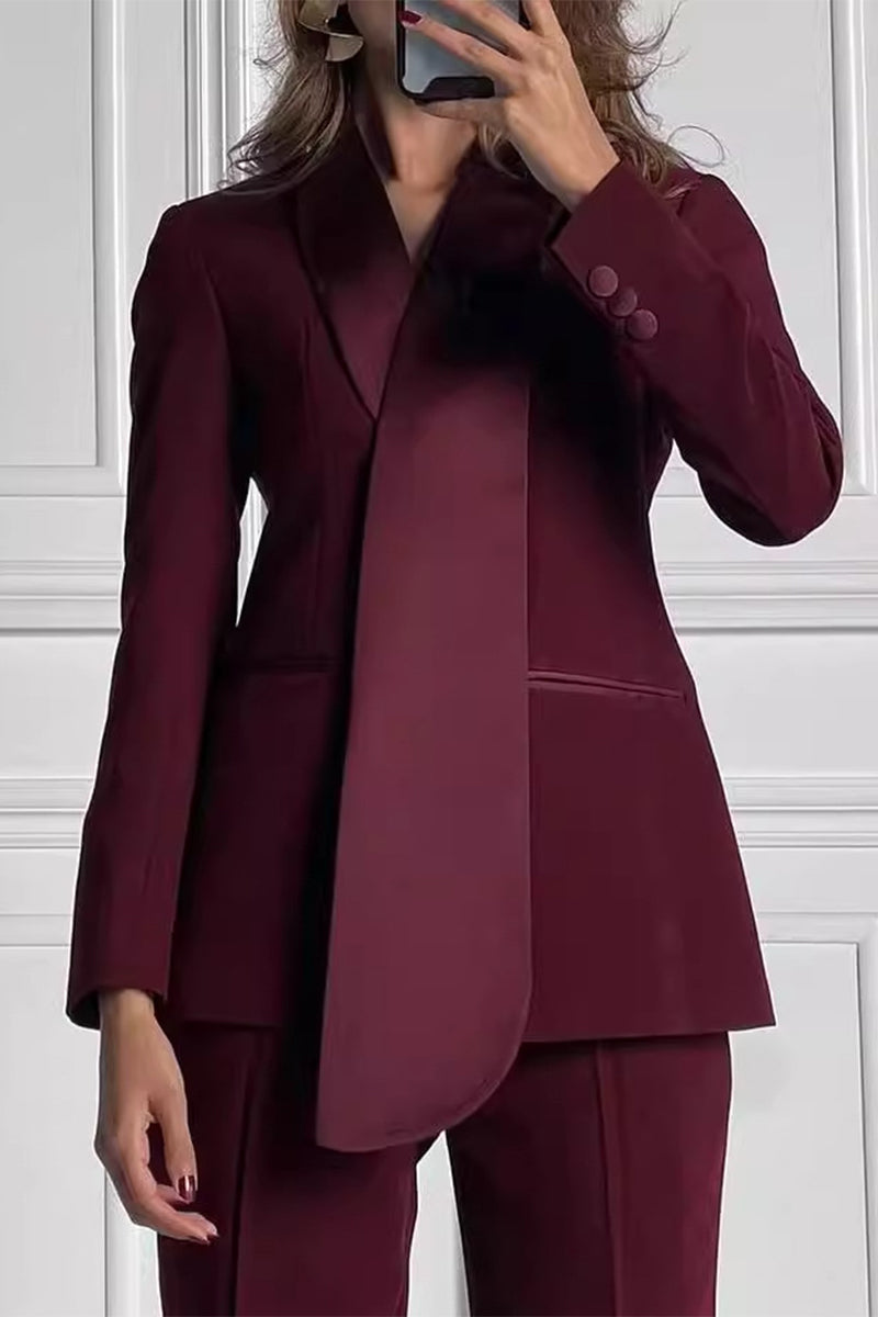 Casual Solid Color Patchwork Turn-back Collar Long Sleeve Two Pieces