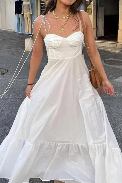 Sexy Street Solid Color Lace Up Backless Sling Dresses