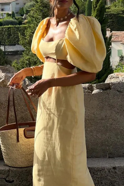 Sexy Solid Color Hollow Out Square Neck One Step Skirt Dresses