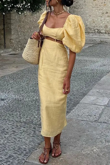 Sexy Solid Color Hollow Out Square Neck One Step Skirt Dresses