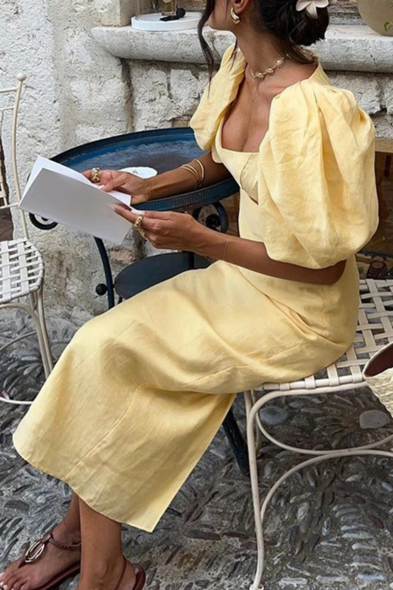 Sexy Solid Color Hollow Out Square Neck One Step Skirt Dresses