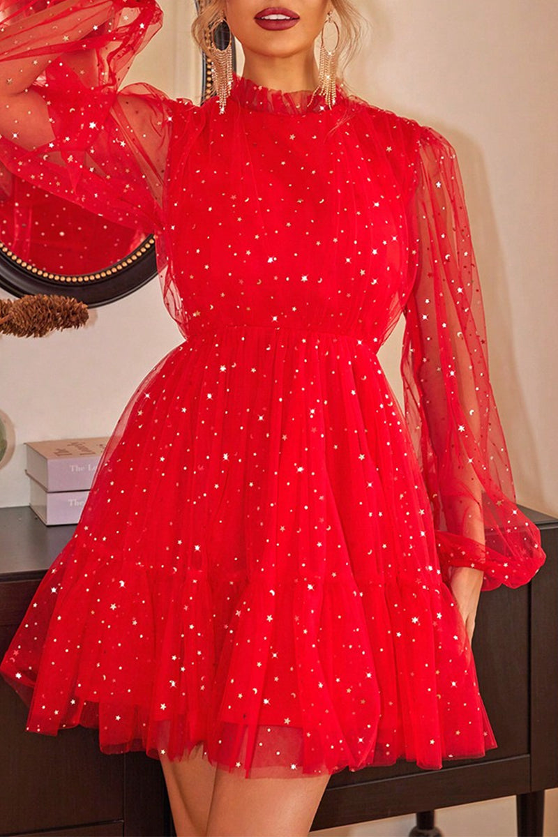 Prom Elegant Solid Color Sequins Mesh O Neck Evening Dresses