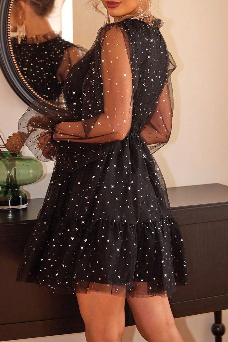 Prom Elegant Solid Color Sequins Mesh O Neck Evening Dresses