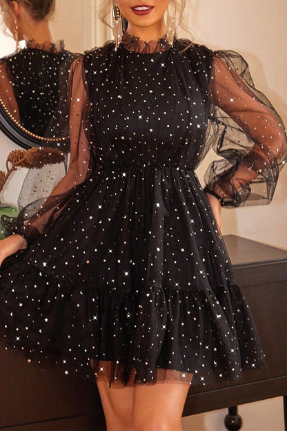 Prom Elegant Solid Color Sequins Mesh O Neck Evening Dresses