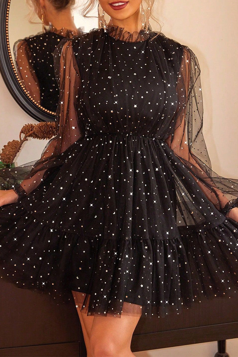 Prom Elegant Solid Color Sequins Mesh O Neck Evening Dresses