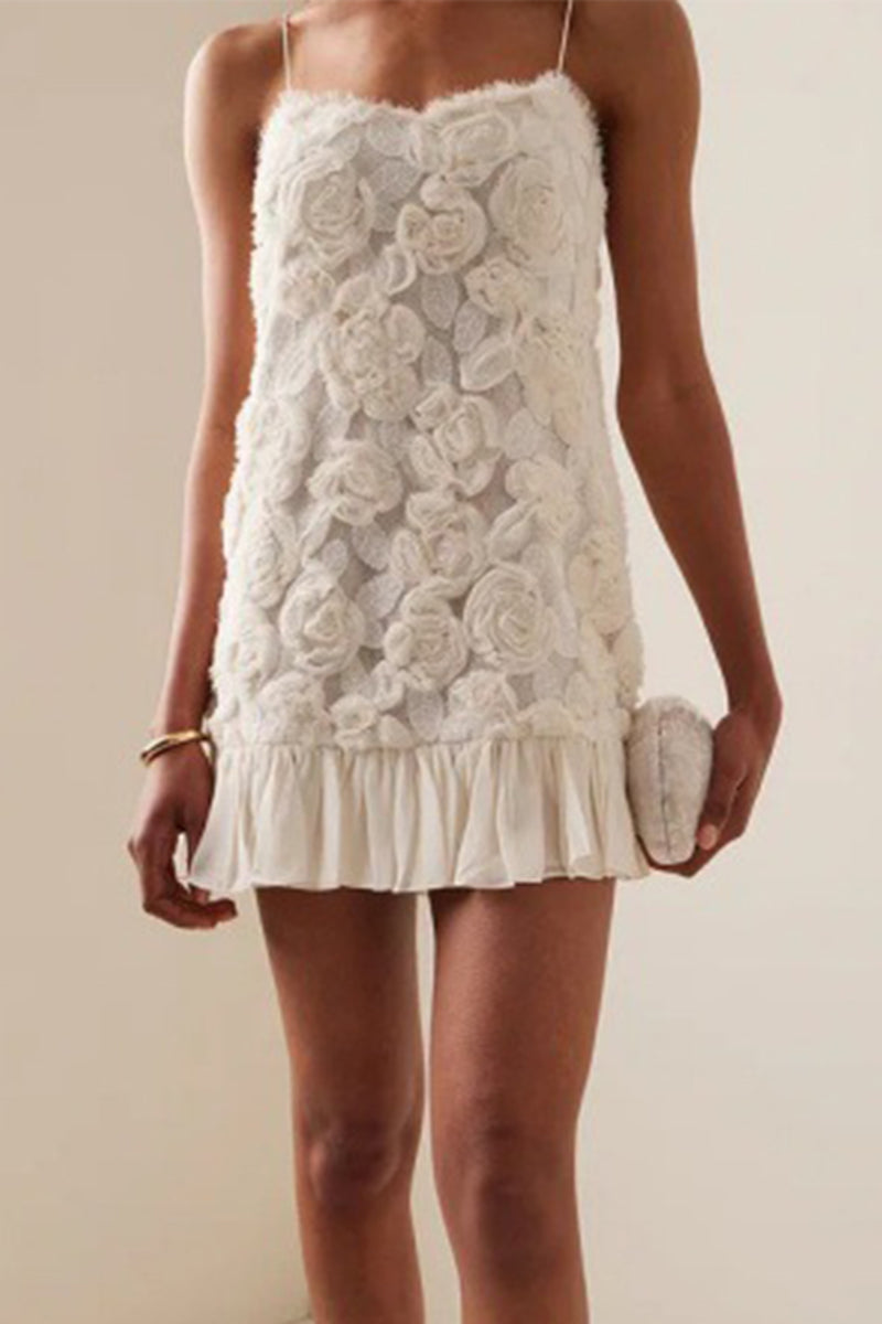 Elegant Solid Color Flower Shape U Neck Sling Dresses
