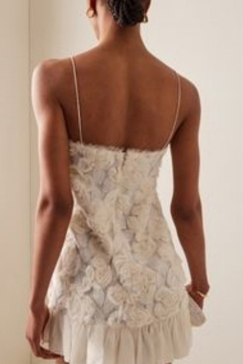 Elegant Solid Color Flower Shape U Neck Sling Dresses