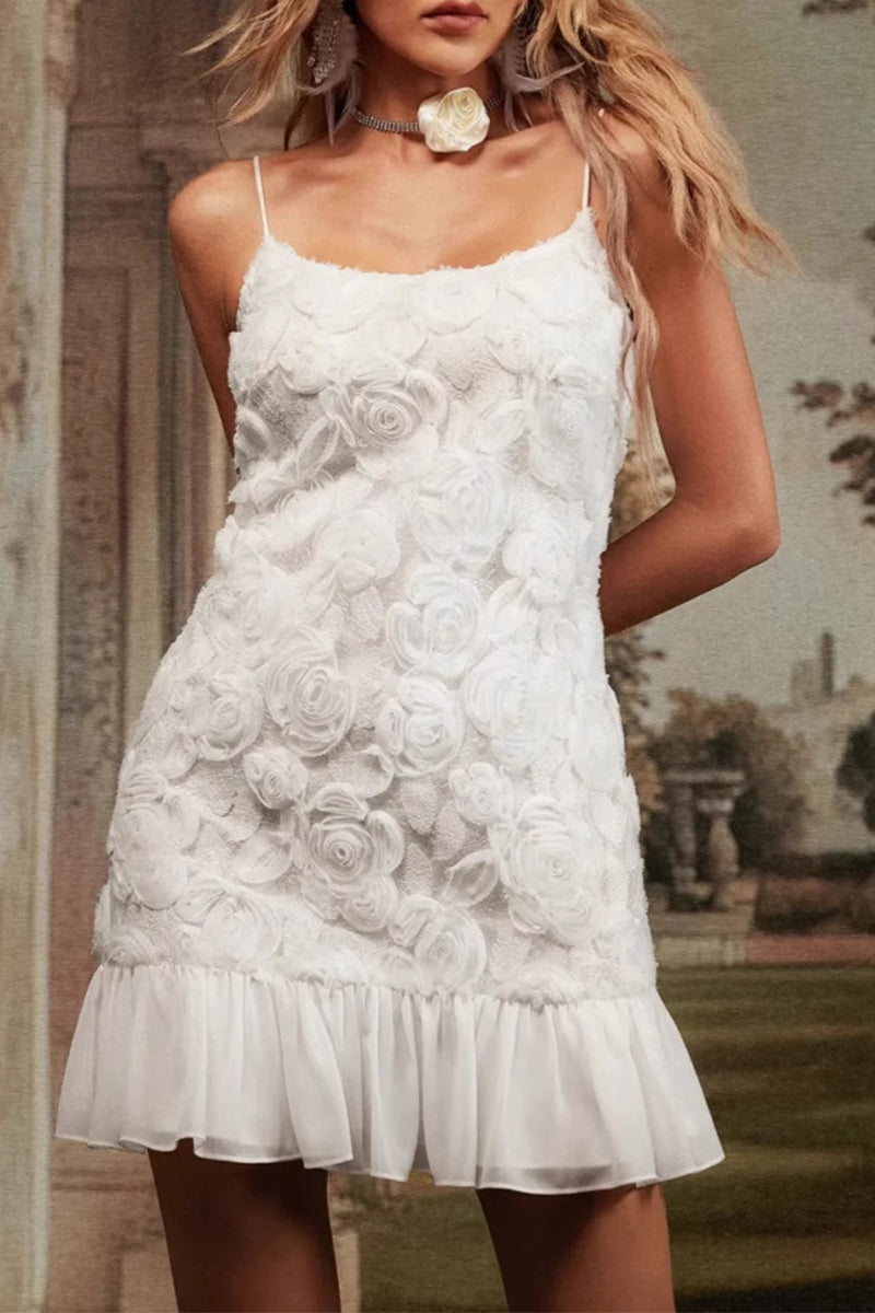 Elegant Solid Color Flower Shape U Neck Sling Dresses