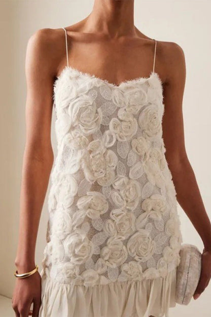Elegant Solid Color Flower Shape U Neck Sling Dresses