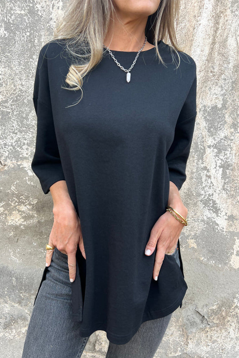Daily Solid Color Slit O Neck Tops