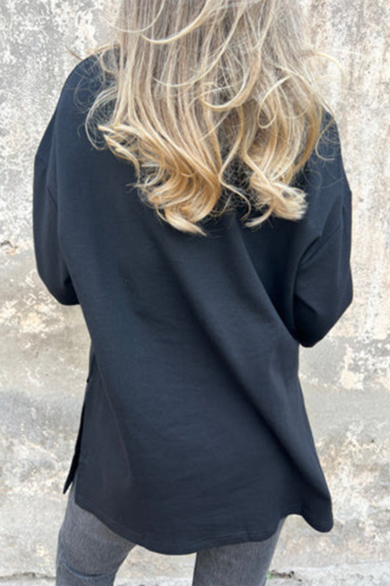 Daily Solid Color Slit O Neck Tops
