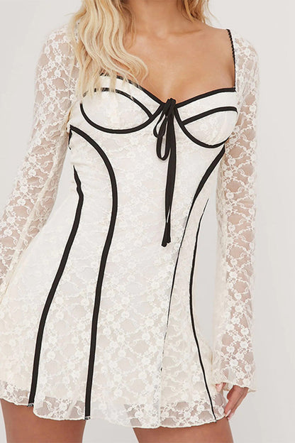 Sexy Solid Color Lace Lace Up Patchwork Square Neck A Line Dresses