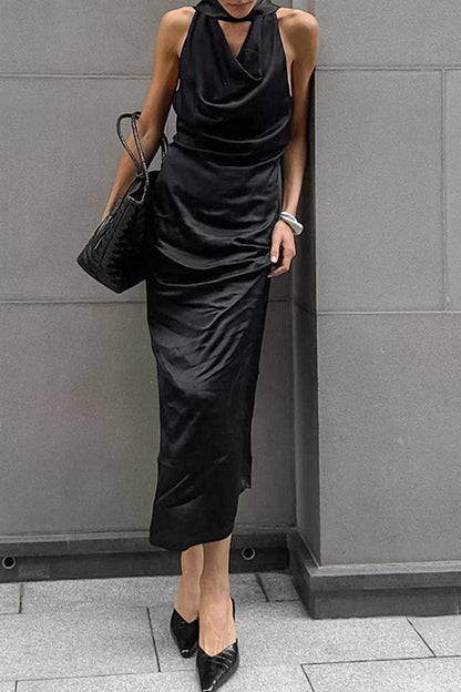 Sexy Solid Color Lace Up Halter One Step Skirt Dresses