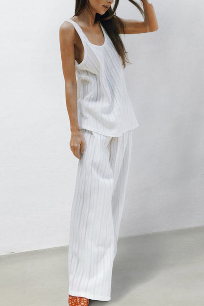 Casual Solid Color Potholes U Neck Sleeveless Two Pieces