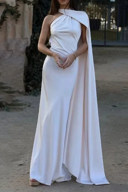 Sexy Solid Color Irregular Halter Evening Dresses