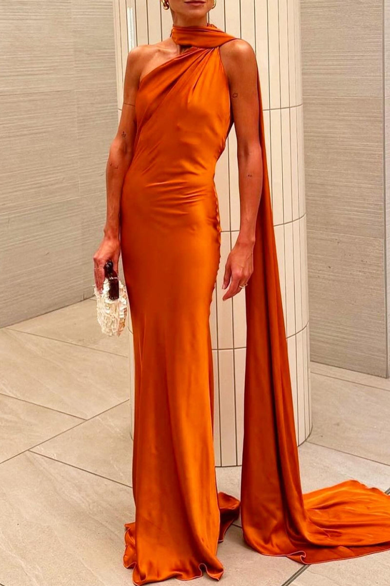 Sexy Solid Color Irregular Halter Evening Dresses