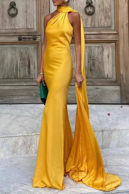 Sexy Solid Color Irregular Halter Evening Dresses