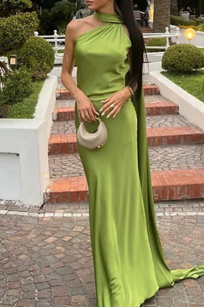 Sexy Solid Color Irregular Halter Evening Dresses